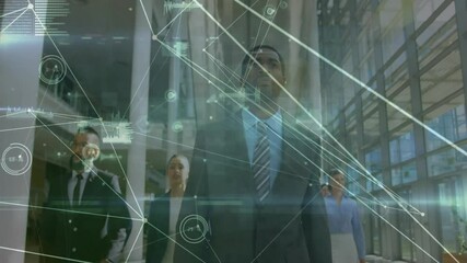 Poster - Animation of network of connections over diverse colleagues walking in office