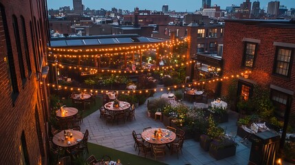 Wall Mural - An urban rooftop garden with solar-powered lighting and sustainable landscaping 