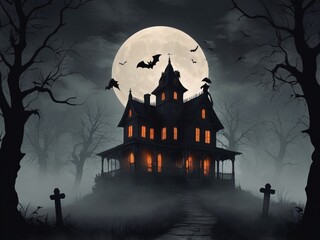 Halloween background with haunted house