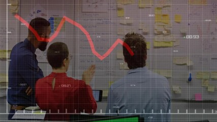 Poster - Animation of data processing over diverse business people working in office