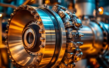 Poster - A close-up of a shiny turbine component, showcasing intricate engineering and design in industrial machinery.