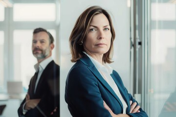 Poster - portrait of confident businesswoman and man in office