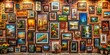 © BondGraphics - Gallery Wall of Paintings on Brick Wall, brick wall, gallery wall, art