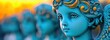 © Pixel Paradigms - A row of blue cherub statues with golden accents stands in soft focus, highlighting ornate details in an architectural salvage context.