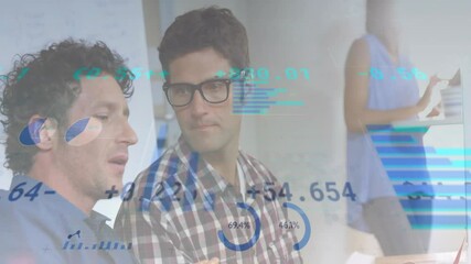 Poster - Animation of data processing over diverse colleagues talking in office