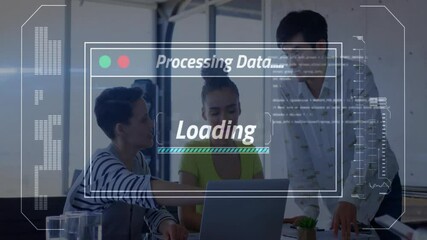 Poster - Animation of data processing over diverse colleagues talking in office