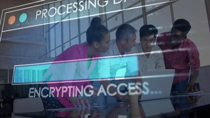 Poster - Animation of data processing over diverse colleagues talking in office
