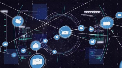 Aufkleber - Animation of data processing over network of connections with icons