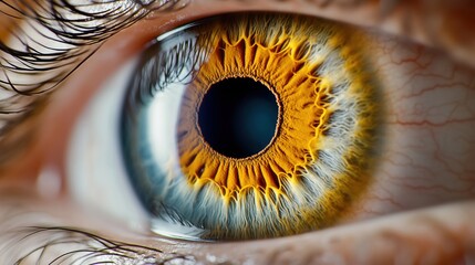 Sticker - A close up of a yellow and blue eye with iris, AI