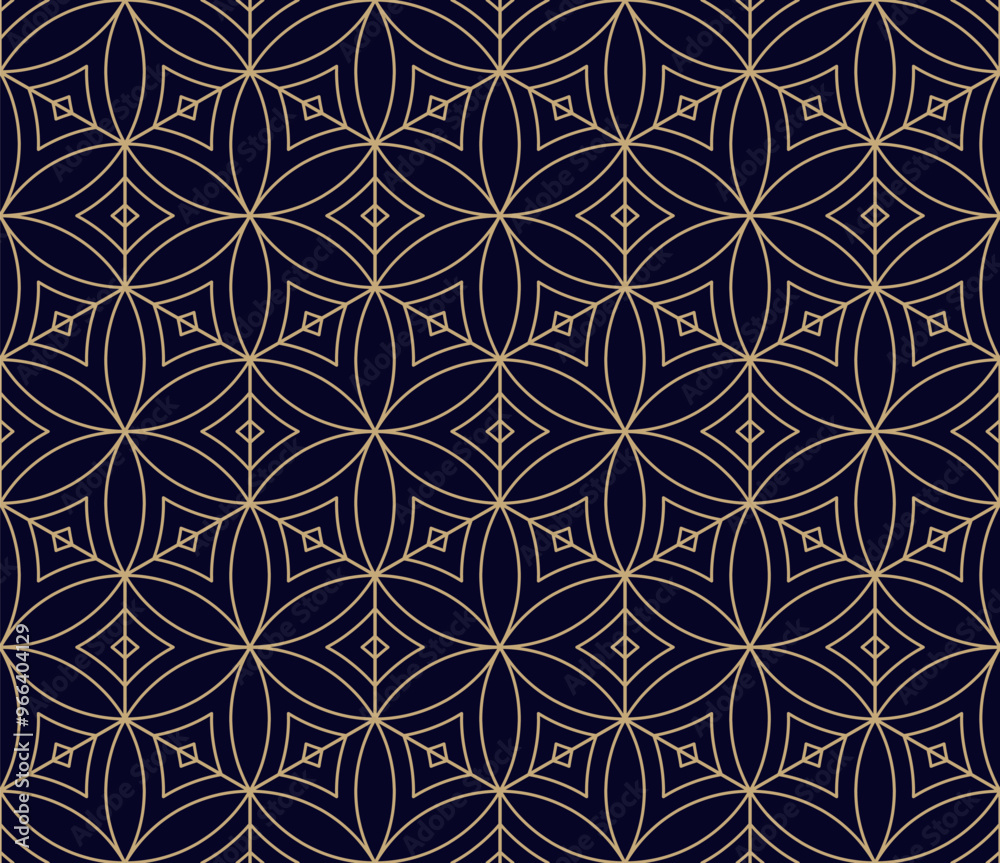 Golden vector geometric seamless pattern with floral silhouettes ...