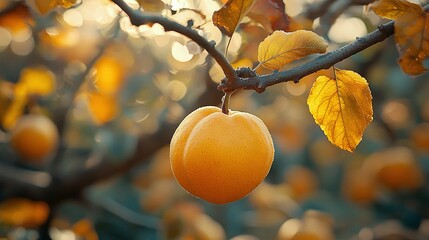 Poster -   A close-up of an orange-laden tree against blurred foliage background