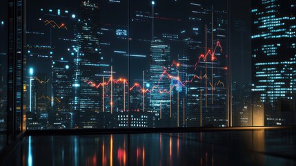 Wall Mural - Night City Skyline with Graph