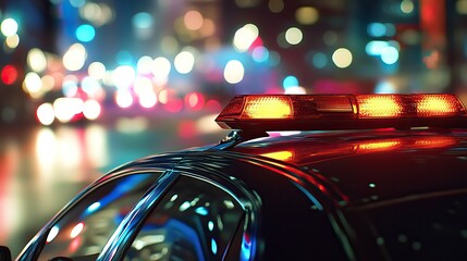 Wall Mural - Police car with flashing lights at night. AI generated image