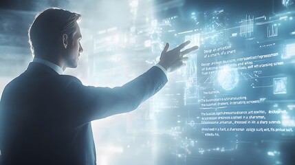 Wall Mural - Businessman Interacting with Holographic Interface