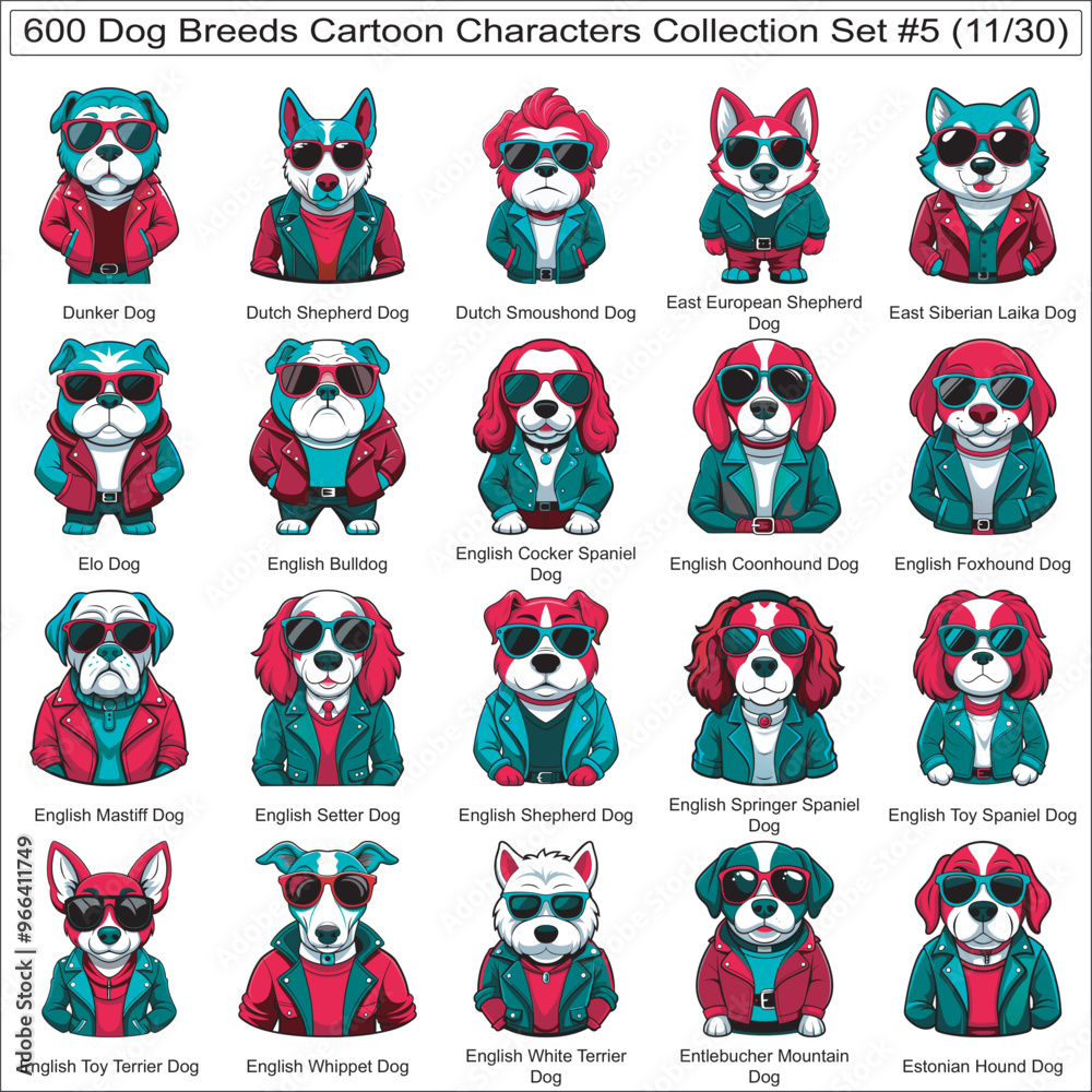 Dog Breeds Cartoon Characters Collection Set of 600 Dog Faces Isolated ...