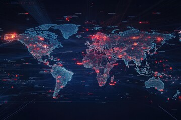 Interactive map of global e-commerce activity, close-up on real-time data points and transactions, dynamic and informative