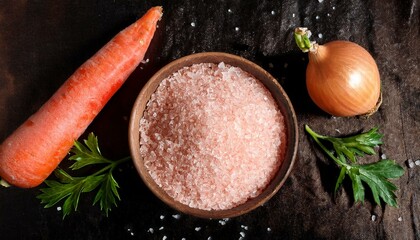 Himalayan pink salt in wooden bowl, Healthy food ingredient. ai generated