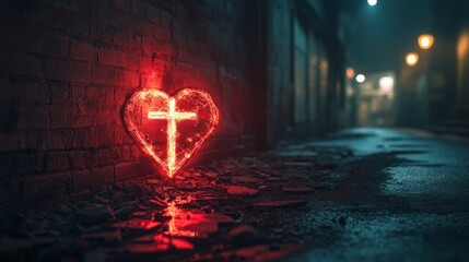 Broken Hearts with Glowing Cross