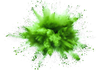 neon green color powder explosion isolated on white or transparent png