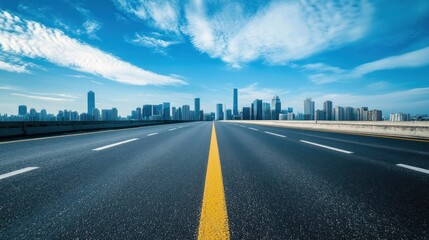 Wall Mural - Asphalt Highway Leading Towards City Skyline