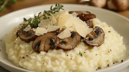 Poster -  A close-up of creamy mashed potatoes with earthy mushrooms and tangy parmesan cheese on top