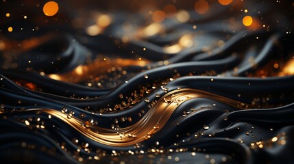 luxury black wavy background with golden glitter.