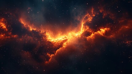 Wall Mural - A vivid depiction of a cosmic scene with fiery clouds and stars, evoking a sense of wonder about the universe.