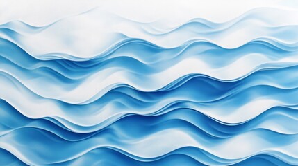 Poster - Elegant blue wave pattern on a simple white surface. Premium wave background for banners, posters or wallpaper.