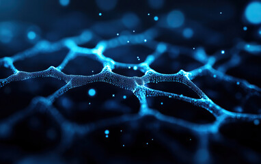 Abstract blue background featuring a network of interconnected nodes, perfect for technology or science themes.