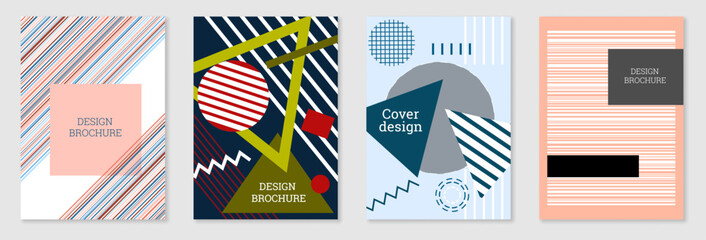 Wall Mural - WebSet of cover design in Memphis style. Geometric design, abstract background. Fashionable bright cover, banner, poster, booklet. Creative colors.