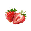 © BoOm - Fresh strawberries with one cut in half, showcasing the juicy interior and vibrant red color. Perfect for food photography. transparent background
