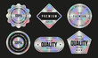 © Svitla - Set of color holographic sticker templates, label with holographic effect. Shiny rainbow emblems for premium quality product. Vector illustration