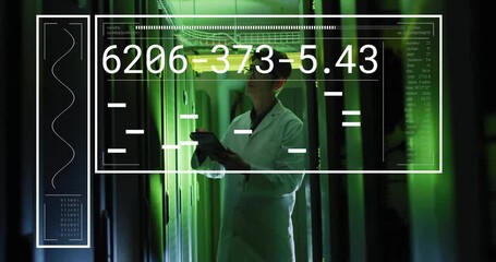 Poster - Animation of science data processing over asian male worker in server room