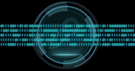 Poster - Animation of data processing over key icon and scope scanning