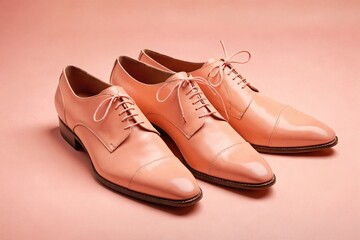 Elegant leather shoes on a pastel peach surface