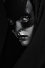 Sticker - A close-up of a masked figure with a dark hood, conveying mystery and intrigue.