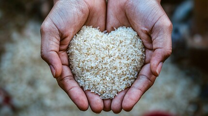 Canvas Print -   A person holding a heart-shaped handful of rice atop a pile