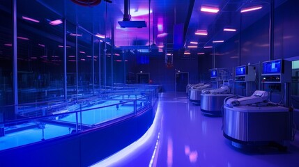 Poster - A futuristic laboratory with advanced equipment and vibrant lighting, suggesting a focus on technology and innovation.