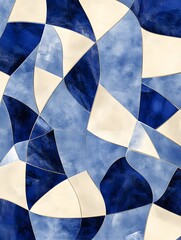 Wall Mural - Abstract Geometric Pattern in Blue and Beige, Geometric Patterns, Abstract Art, Graphic Design