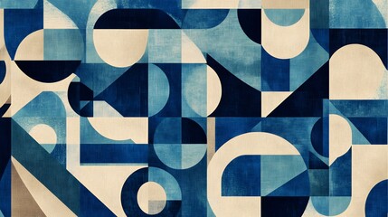 Wall Mural - Abstract Geometric Pattern in Blue and Beige, Geometric Patterns, Abstract Art, Graphic Design