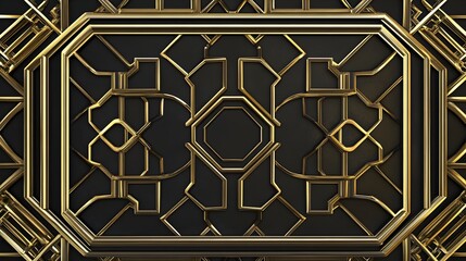 Art Deco Gold Frame, Geometric Pattern, 3D, Minimalism, Gold Frame, Art Deco, Frame