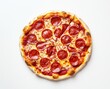 © Sabina Gahramanova - a pepperoni pizza on a white background. Close-up top view of a pizza and mozzarella cheese for a fast food menu or advertising design