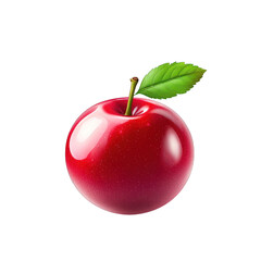 A fresh red apple with a shiny surface and a green leaf, perfect for healthy eating and vibrant food photography. transparent background