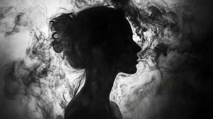 Silhouette of woman with smoke