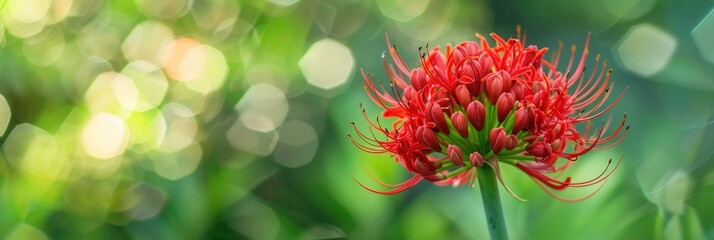 Wall Mural - Vibrant Red Blood Lily Flower in Front of a Rich Green Backdrop