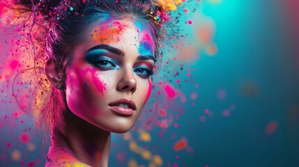 Wall Mural - Young woman muse with creative body art and hairdo