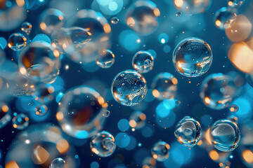 The image is of a blue sky with many small, clear, and shiny water droplets,