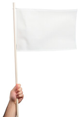 Canvas Print - A man hand holding a blank white flag patriotism textile paper.