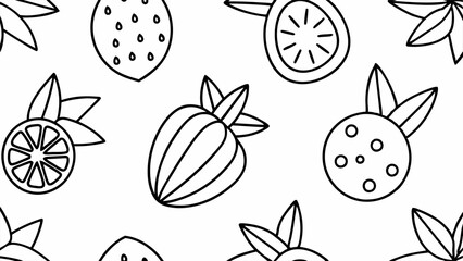 tropical fruit seamless pattern, vector illustration line art