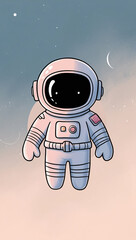 a whimsical digital illustration of a cartoonish astronaut